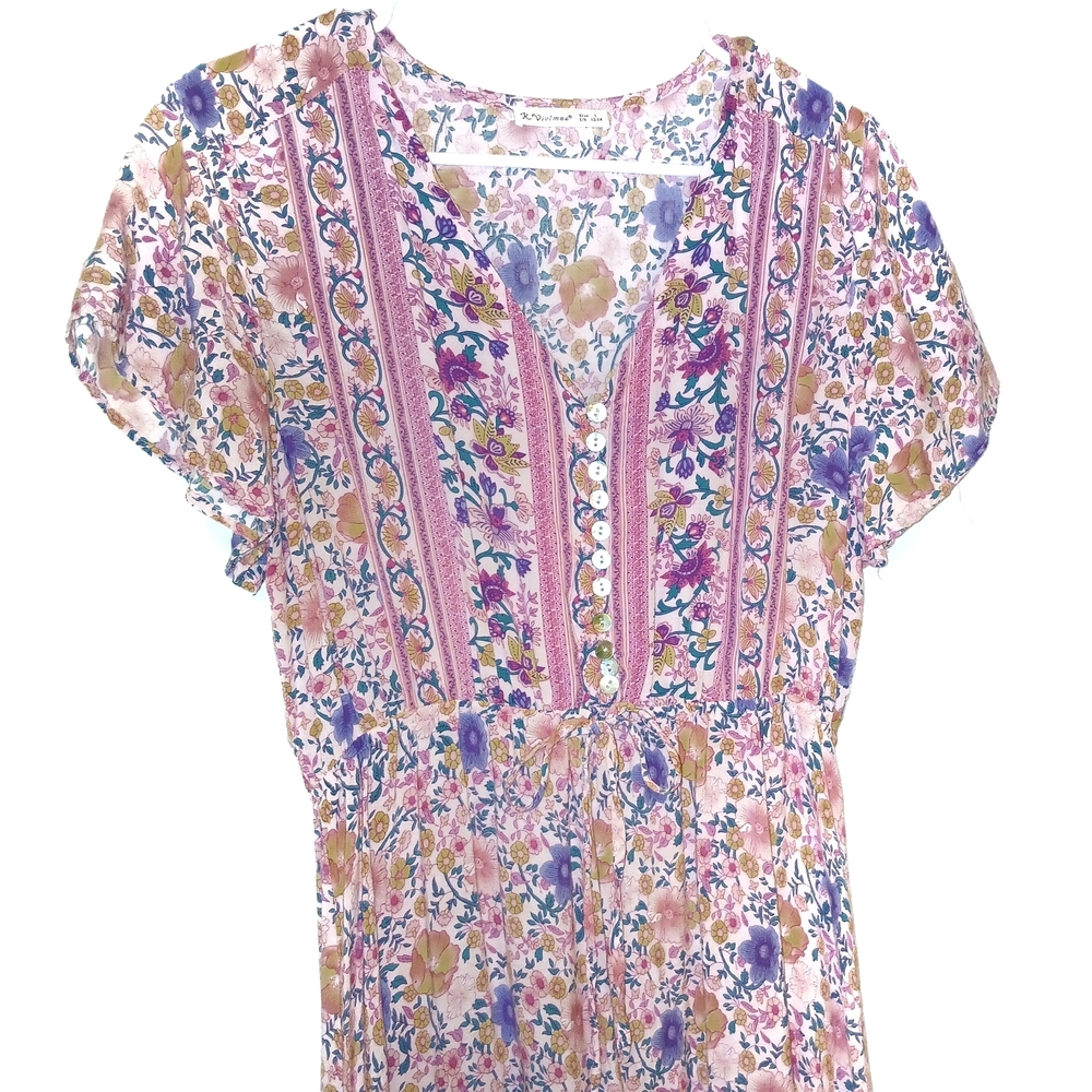 R. VIVIMOS Floral Pink Maxi Dress L - Picture 5 of 7